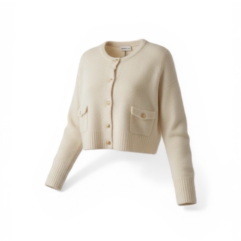 MARELLA Cream Cropped Button-Front Cardigan